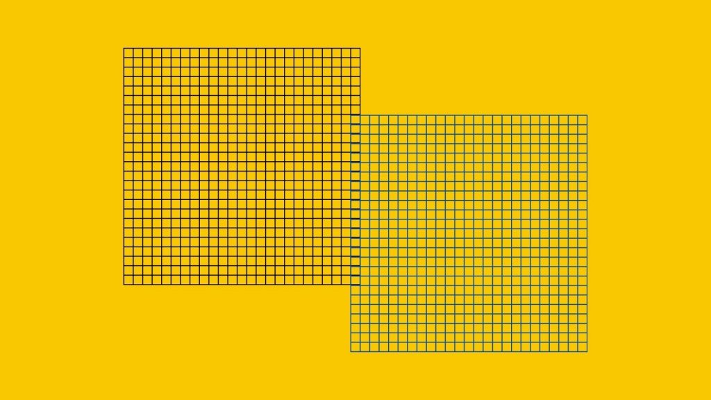 Two grids in black and blue sitting on a yellow background.