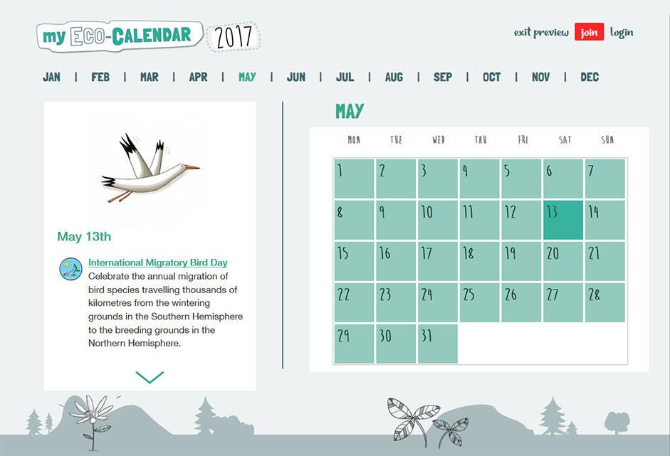 Online calendar on my eco calendar website